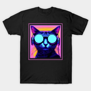 Cool Pop Art Cat with Sunglasses and Headphones T-Shirt